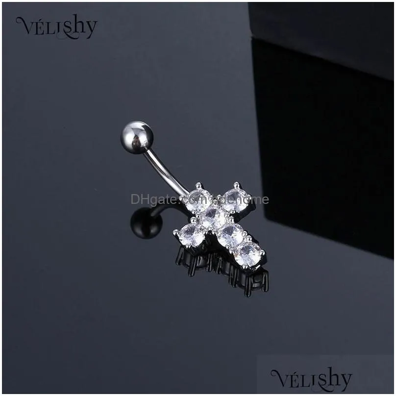 Nose Rings & Studs Nose Rings Studs Trendy Crystal Zircon Cross Belly Button Ring Piercing Fashion Navel Nail Puncture Body Jewelry A Dhfcm