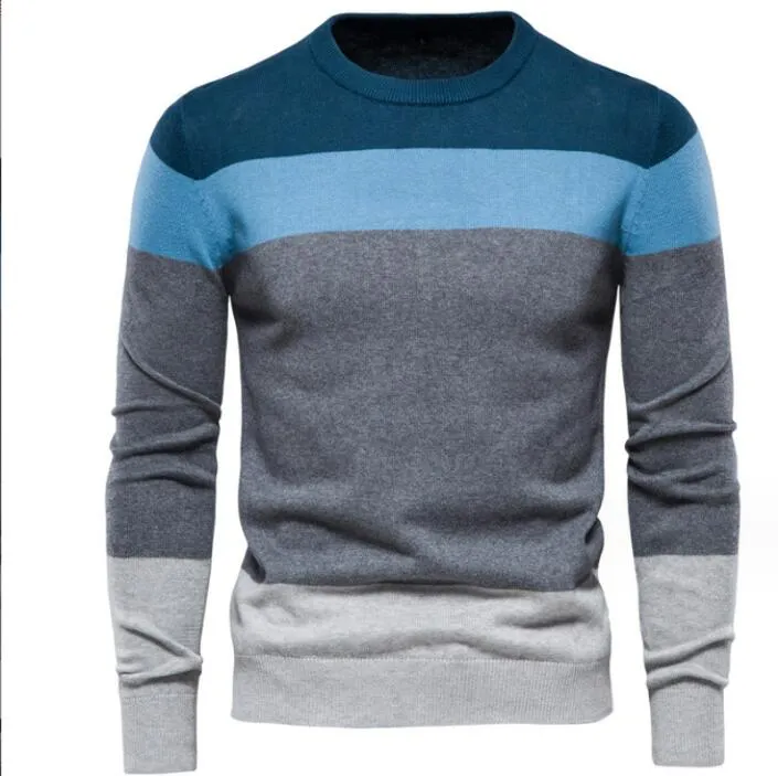 top 100% cotton designer new fashion brand pullover stripe knitted sweater for mens korean casual solid color pullover clothing