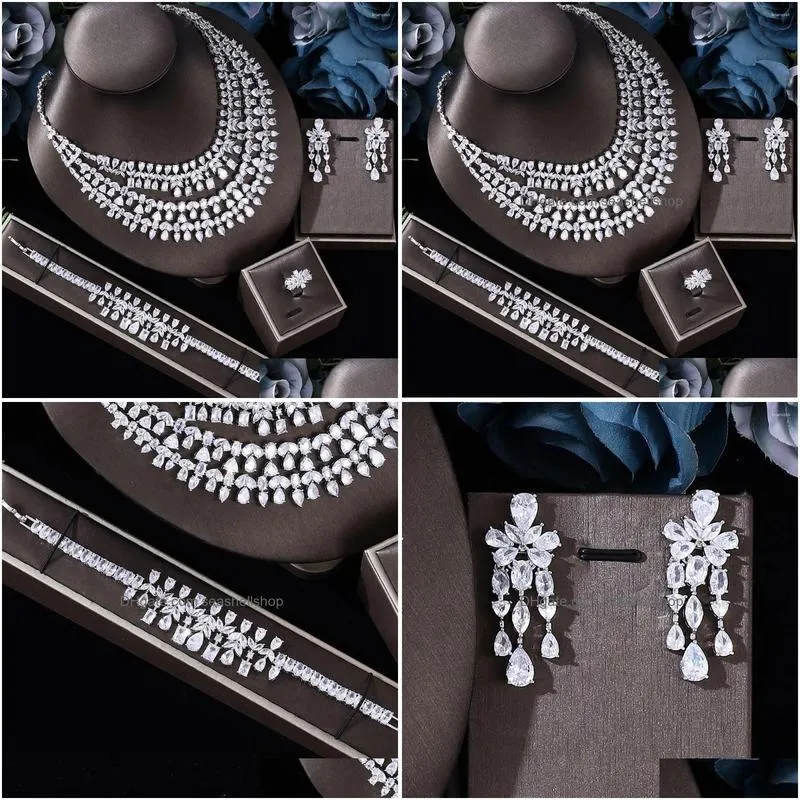 Earrings & Necklace Necklace Earrings Set 2024 Selling African 4-Piece Bridal Jewelry Fashion Dubai Womens Wedding Party Accessories Dh6Xi