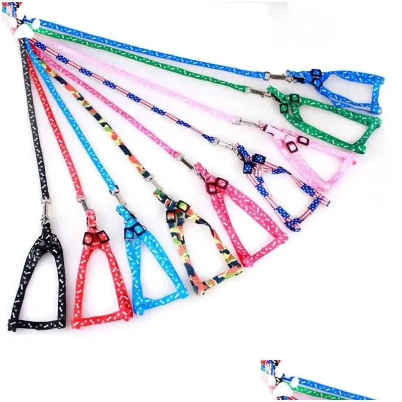 Dog Collars & Leashes Dog Harness Leashes Nylon Printed Adjustable Pet Collar Puppy Cat Animals Accessories Necklace Rope Wholesale Fy Dh3Vo