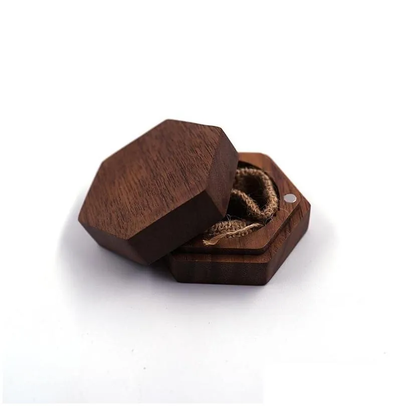 Gift Wrap Black Walnut Wood Ring Boxes Gift Wrap Diy Carving Handmade Jewelry Box Necklace Earrings Storage Wedding Supplies Asfd Drop Dhw3N