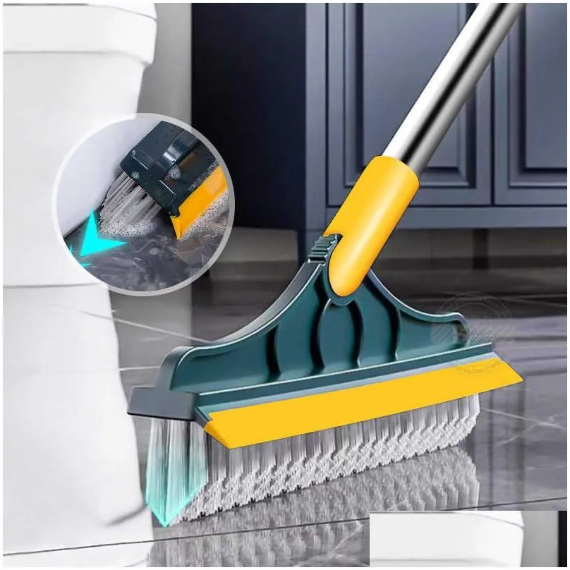 Cleaning Brushes New Floor Scrub Brush 2 In 1 Cleaning Long Handle Removable Wiper Magic Broom Squeegee Tile Kitchen Drop Delivery Hom Dhjdp