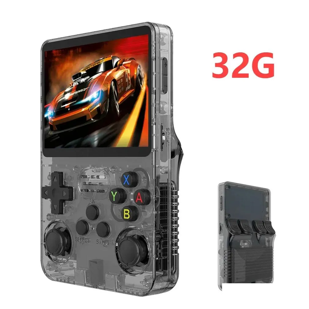 Portable Game Players R36S Portable Retro Video Game Console 3.5 Inch IPS Screen Player Pocket Video Player for Kids 64GB 10000 Games System Linux