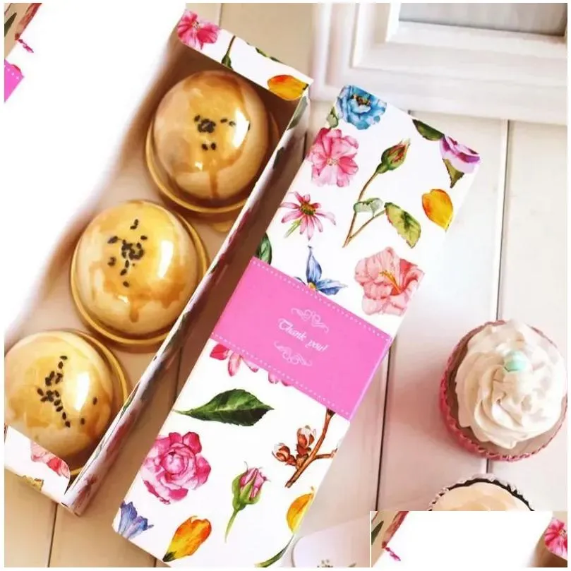 Gift Wrap Floral Printed Long  Gift Box Moon Cake Carton Present Packaging For Cookie Wedding Favors Candy Wholesale Drop Delivery Dhlkn