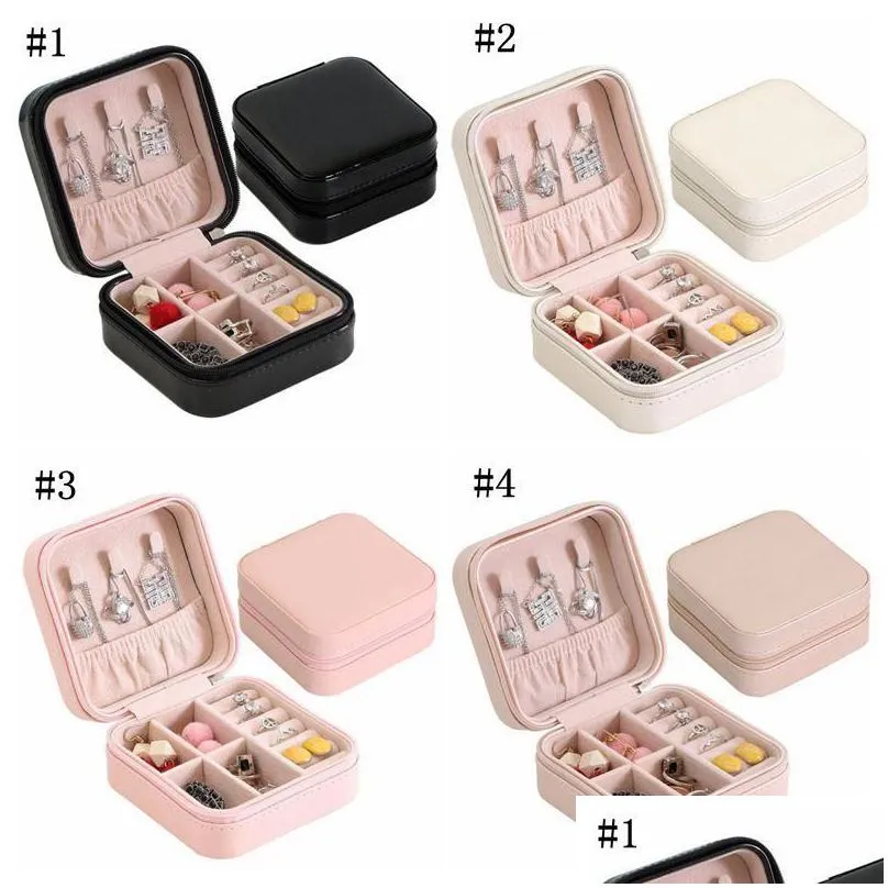 Storage Boxes & Bins New Storage Box Travel Jewelry Boxes Organizer Pu Leather Display Case Necklace Earrings Rings Holder Gift Drop D Dhh9Y