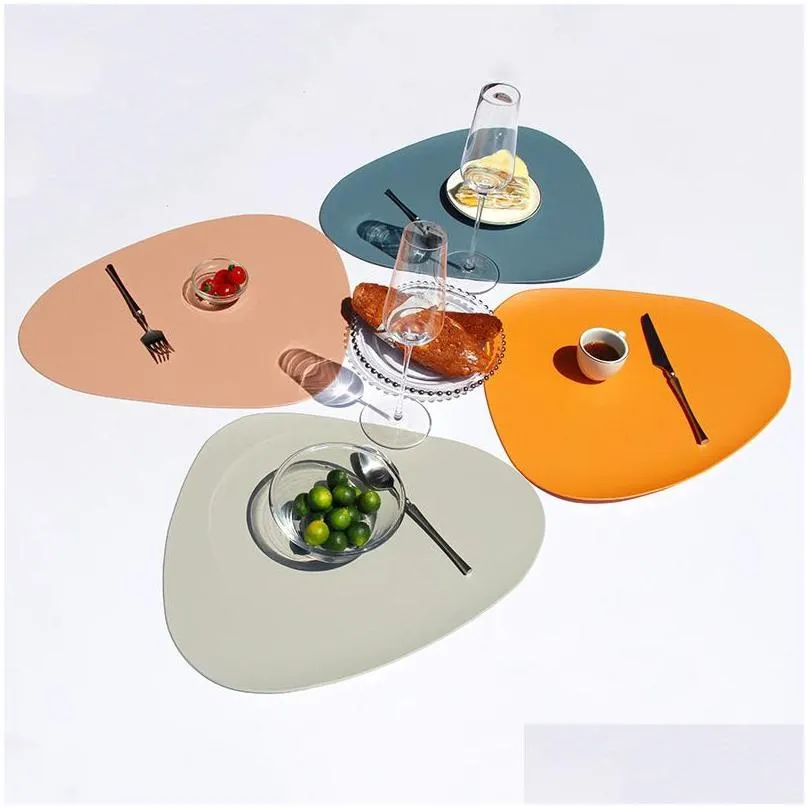 Mats & Pads New Place Mat Tableware Pad Placemat Table Heat Insation Imitation Leather Placemats Bowl Coaster Kitchen Non-Slip Wjy591 Dhvky