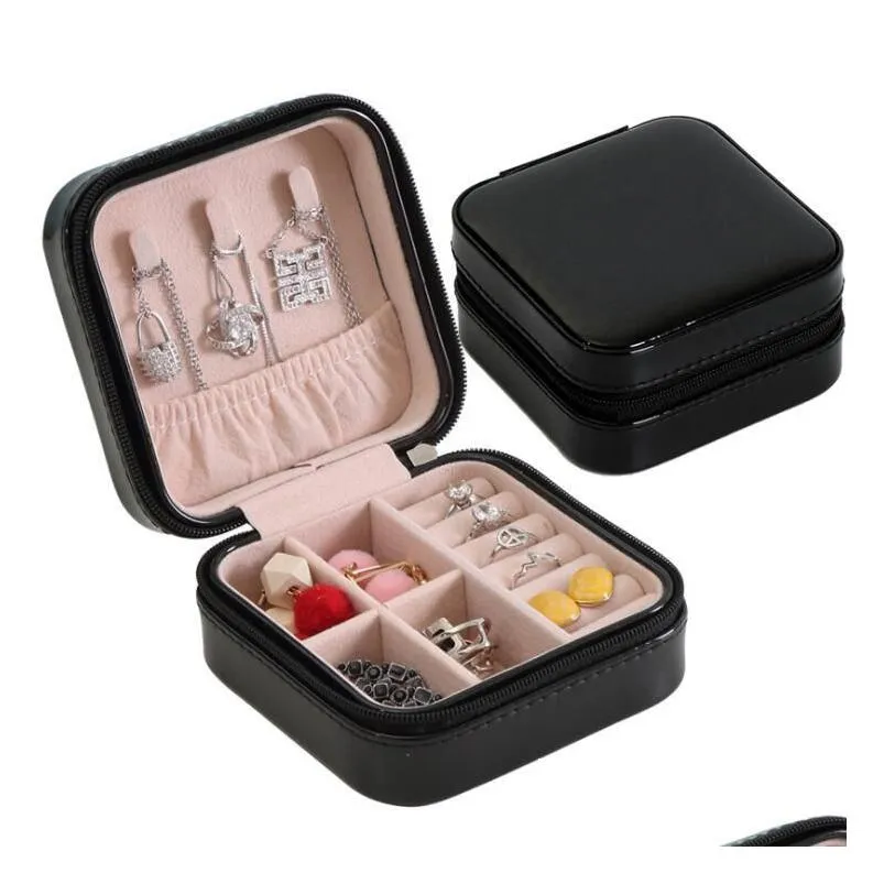 Storage Boxes & Bins New Storage Box Travel Jewelry Boxes Organizer Pu Leather Display Case Necklace Earrings Rings Holder Gift Drop D Dhh9Y