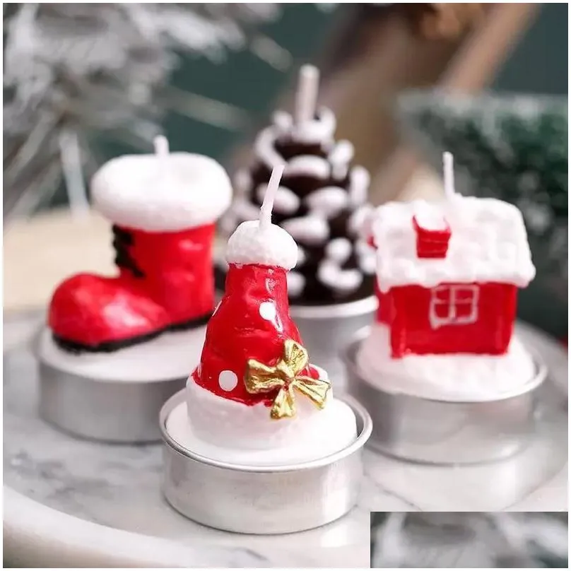 Candles Christmas Fragrance- Candle 12Pcs/Pack Smokeless Santa Snowman Gift Stocking Tree Design Xmas Motif New Year Candles Fy5495 Dr Dhvkq