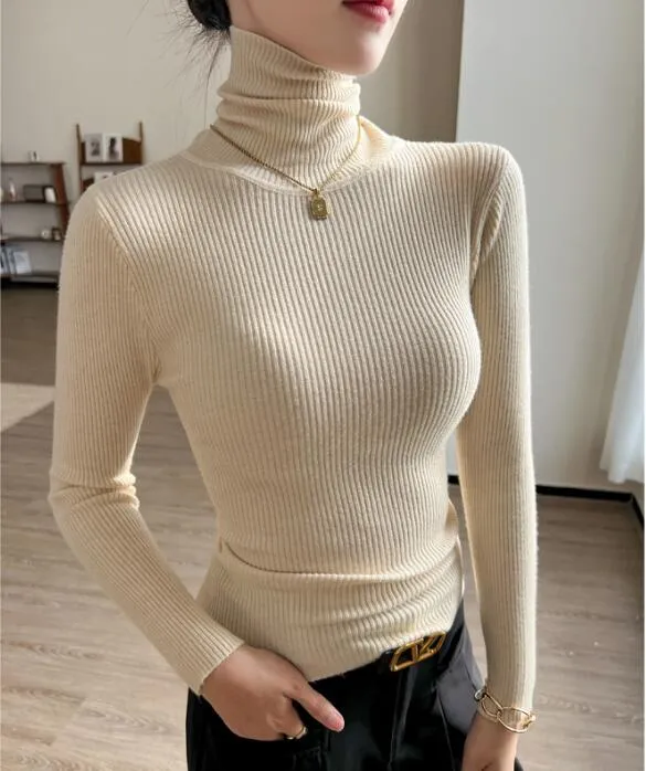 on sale winter spring women knit solid turtleneck pull sweater casual rib jumper tops female home pullover y2k clothing