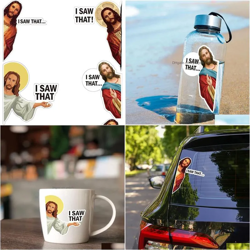 party favor car sticker jesus i saw that vinyl decal sticker waterproof faith stickers for laptops water bottles window christian gift
