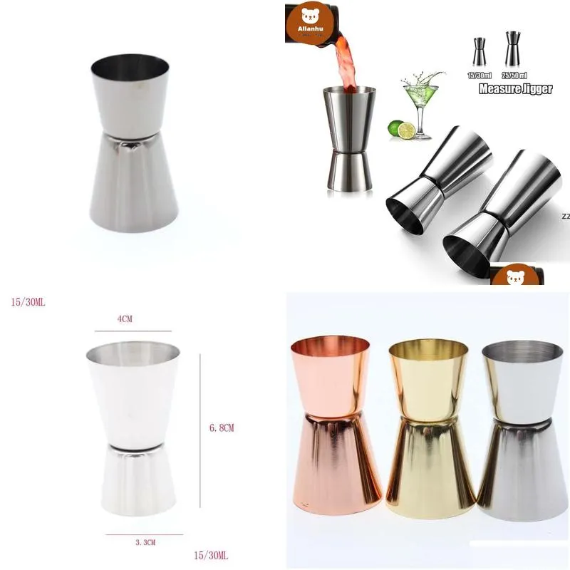 Bar Tools Jigger Kitchen Tools Stainless Steel Cocktail Shaker Measure Cup Double Head Wine Measuring Device 15 / 30Ml Re Drop Deliver Dhrah