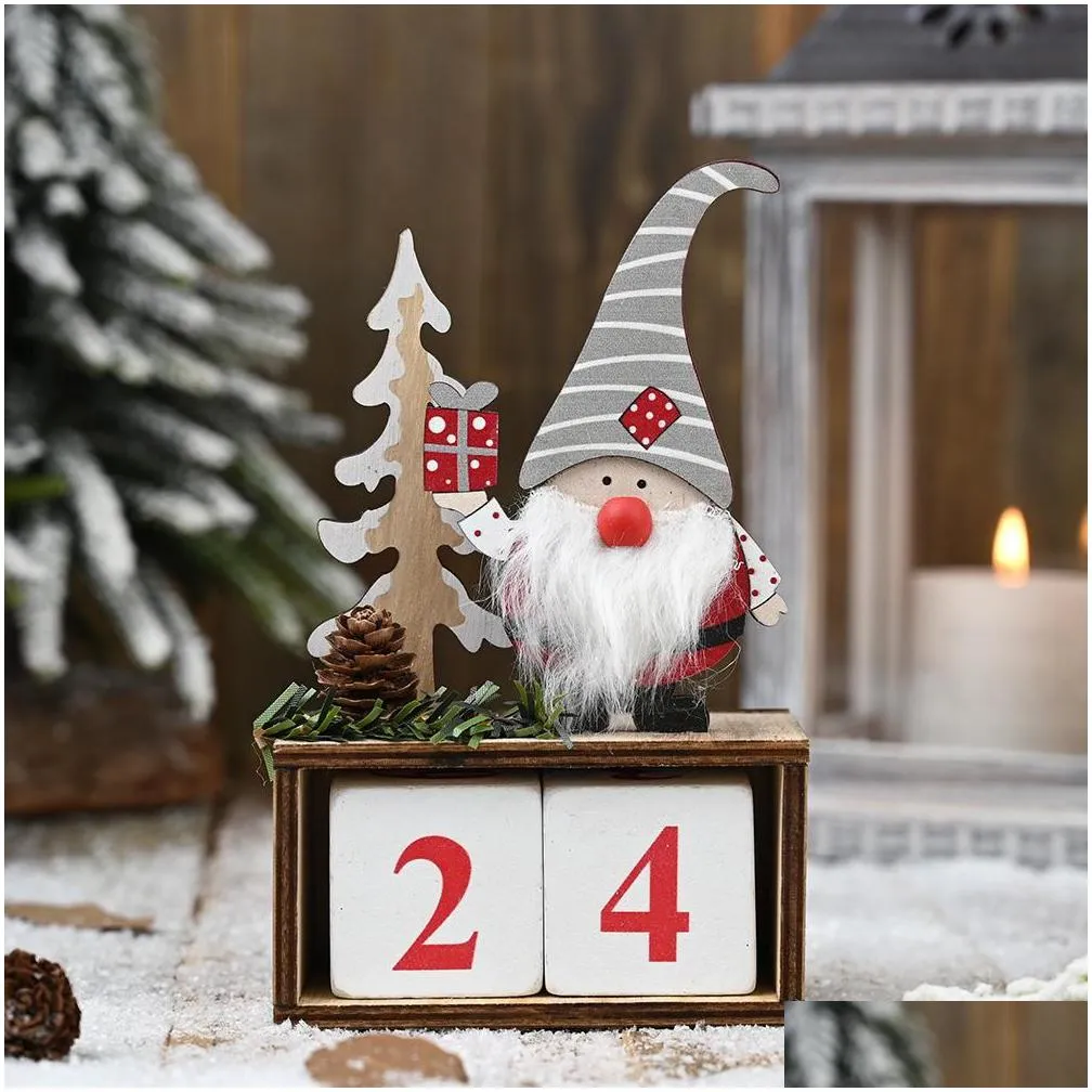 Christmas Decorations Christmas Desktop Ornament Santa Claus Gnome Wooden Calendar Advent Countdown Decoration Home Tabletop Decor Gf Dhcil