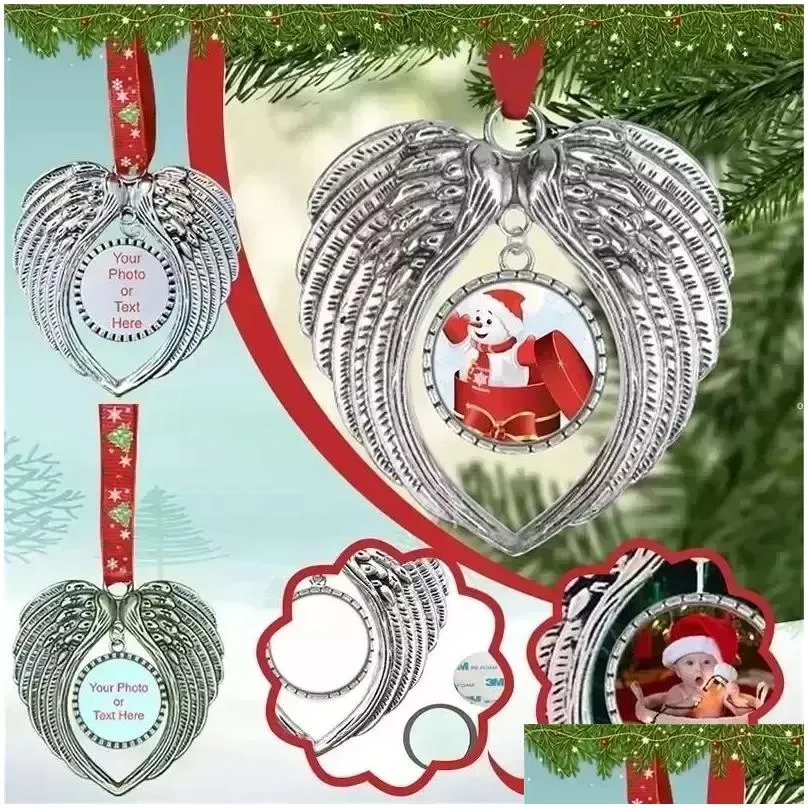 Christmas Decorations Christmas Decoration Sublimation Blanks Angel Wings Shape Pendent Transfer Printing Xmas Diy Consumables Supplie Dhbgf