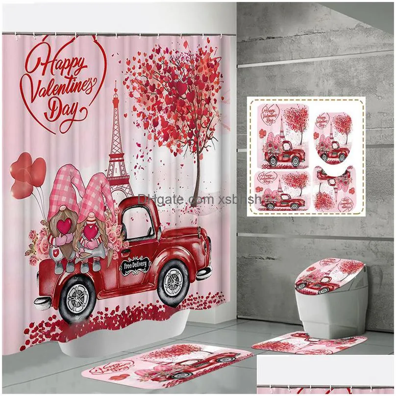 pink valentines day shower curtains gnomes bathroom curtains love hearts tree pink farmhouse bath curtain