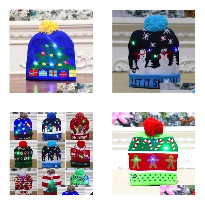 Party Hats Christmas Decorative Products Adt And Childrens Knitted Hat Colorf Glow High End Elderly Hats Drop Delivery Home Garden Fes Dhqnj