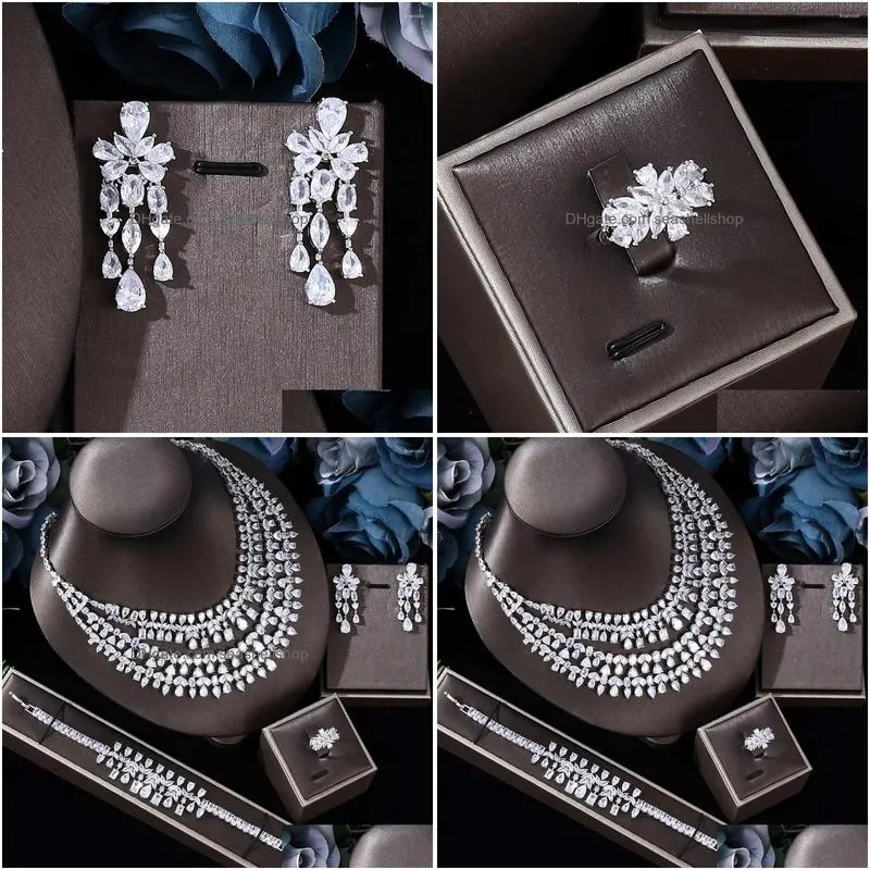 Earrings & Necklace Necklace Earrings Set 2024 Selling African 4-Piece Bridal Jewelry Fashion Dubai Womens Wedding Party Accessories Dh6Xi