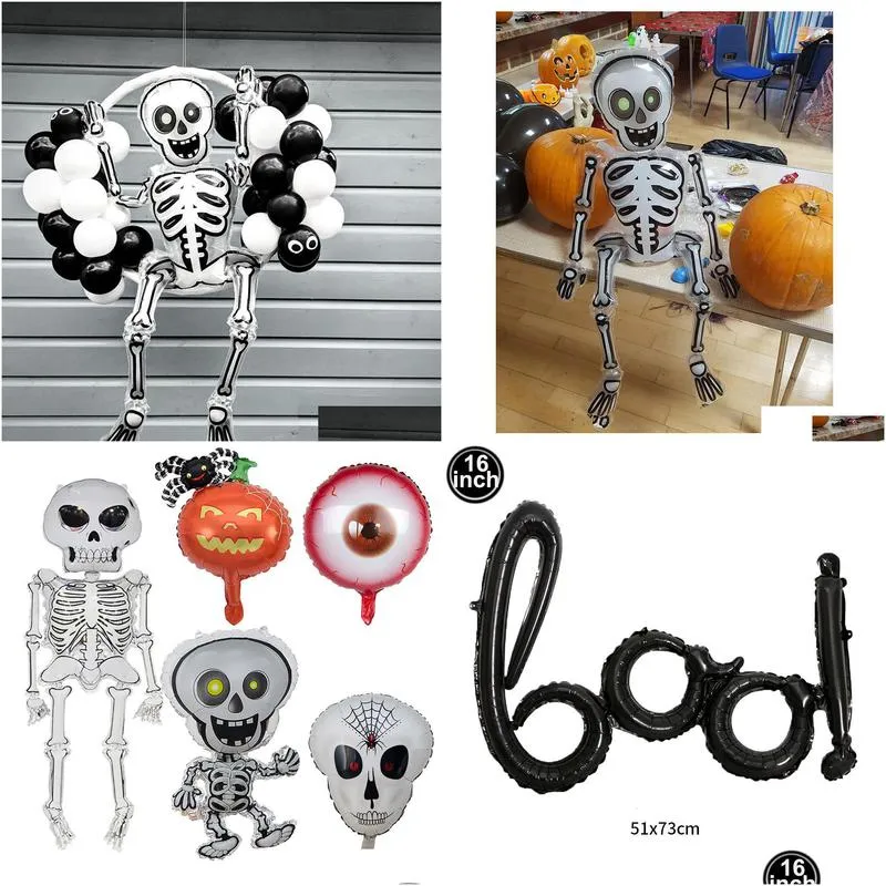 Other Festive & Party Supplies Large 86X165Cm Skeleton Man Balloons Halloween Decorations Globos Scary Skl Ballons Party Home Drop Del Dhyu9