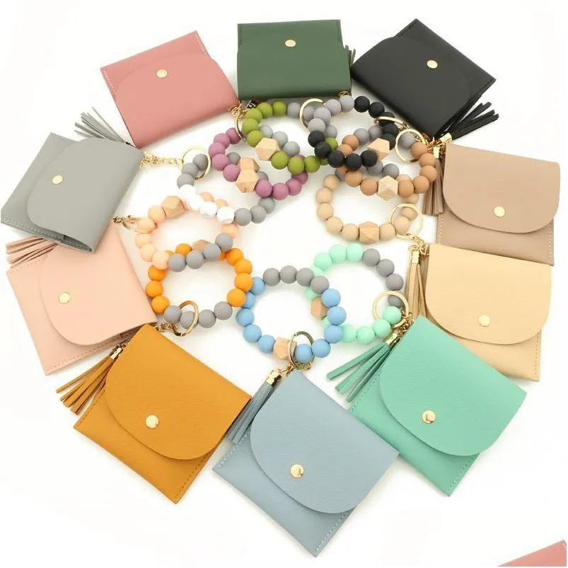 Other Festive & Party Supplies Party Sile Beads Bracelet Keychain Ring With Wallet For Women Key Chain Bangle Tassel Wristlet Strap Ca Dho5F