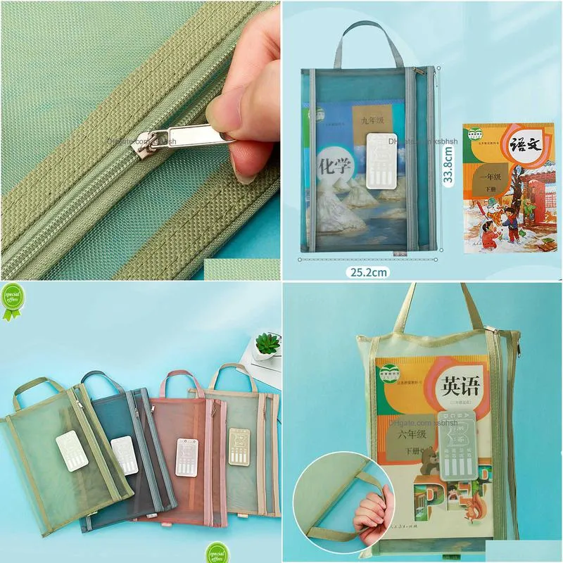  1pcs mesh zipper a4 stationery storage organizer bag book file folders stationery pencil case storage bags cosmetic makeup bags