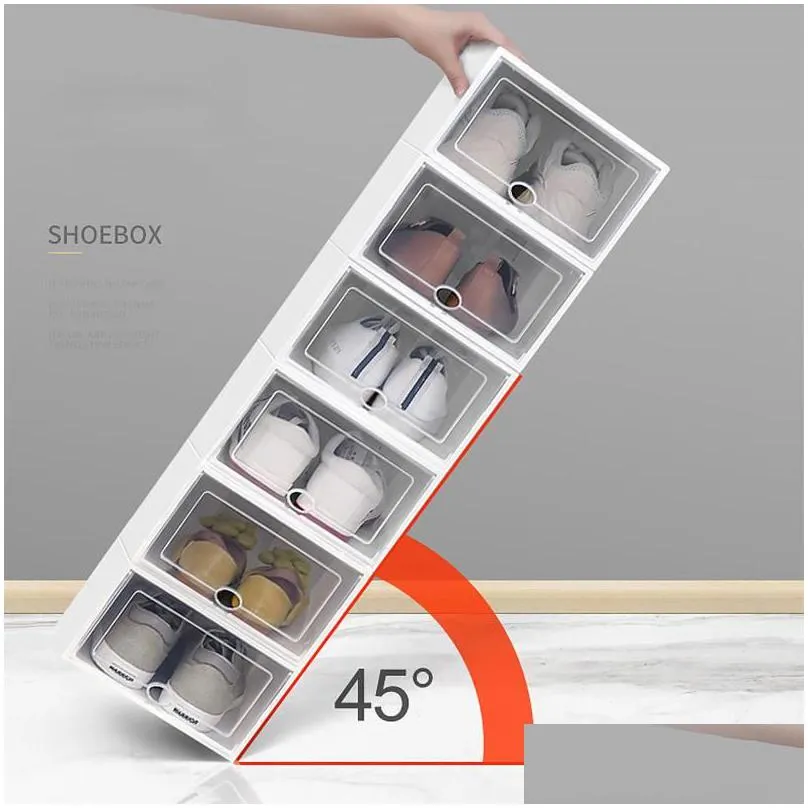 Storage Boxes & Bins Clear Mticolor Shoe Storage Boxes Foldable Plastic Transparent Home Organizer Stackable Display Superimposed Comb Dhnys