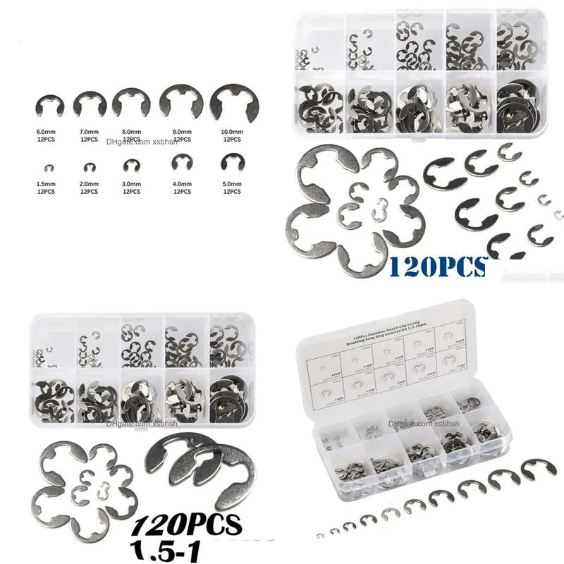  stainless steel e-clip snap ring assortment kit retaining circlip handware tools 1.5 2 3 4 5 6 7 8 9 10 mm 120/200/300/400 pcs