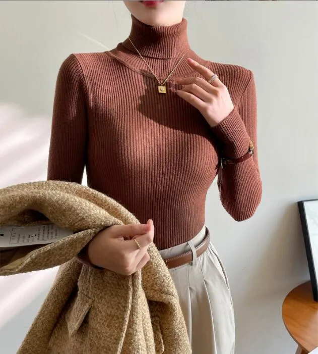 on sale winter spring women knit solid turtleneck pull sweater casual rib jumper tops female home pullover y2k clothing