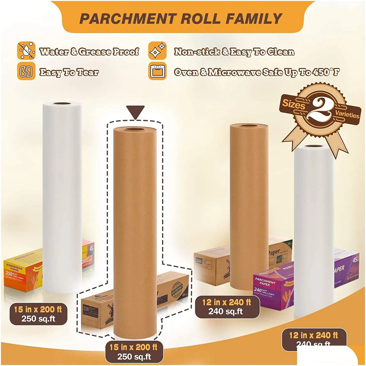 Baking Dishes & Pans Unbleached Parchment Paper For Baking 15 In X 200 Ft 250 Sq Non-Stick Roll Cooking Grilling Air Fryer And Drop De Dhke6