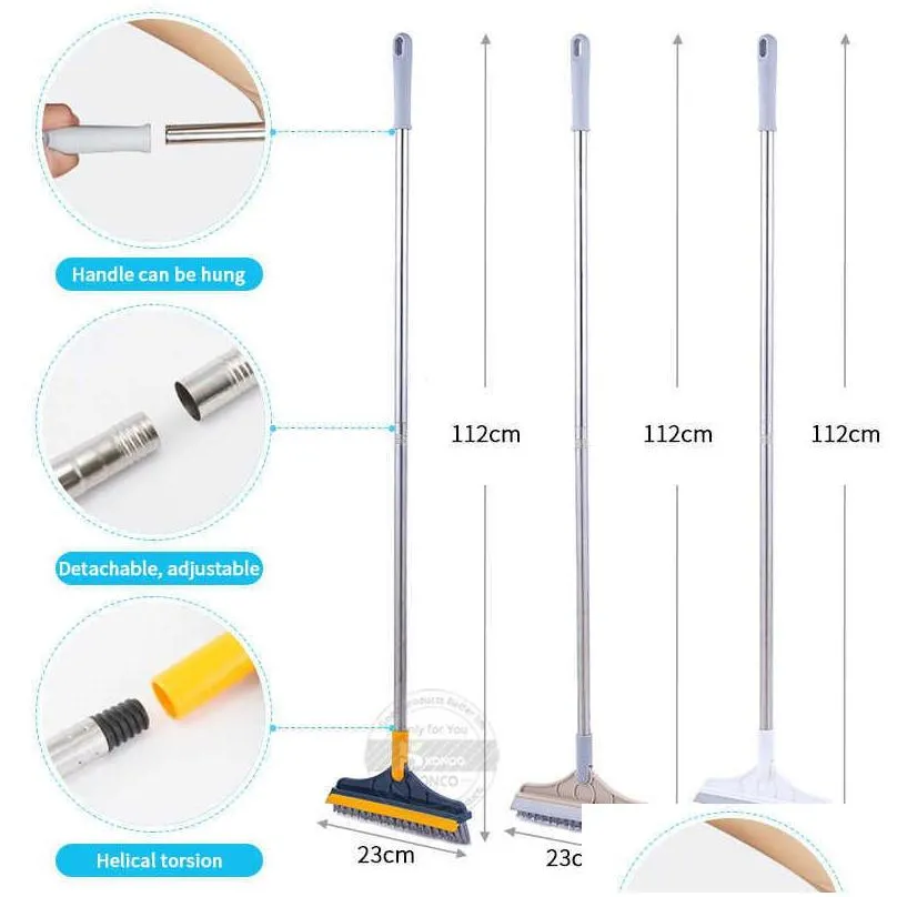 Cleaning Brushes New Floor Scrub Brush 2 In 1 Cleaning Long Handle Removable Wiper Magic Broom Squeegee Tile Kitchen Drop Delivery Hom Dhjdp