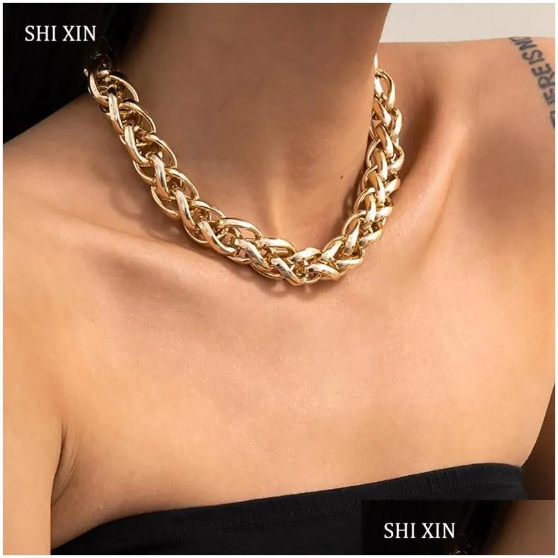 Chokers Shixin Exaggerated Thick Cross Chain Choker Necklace Colar For Women Hip Hop Goldsier Color Chunky On The Drop Delivery Jewelr Otbth