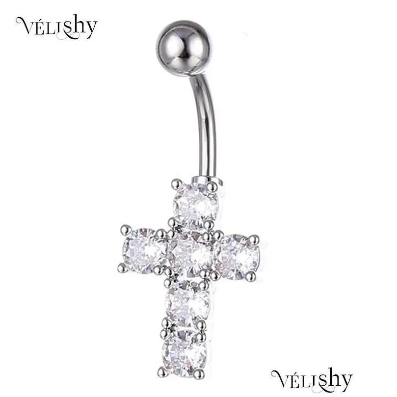 Nose Rings & Studs Nose Rings Studs Trendy Crystal Zircon Cross Belly Button Ring Piercing Fashion Navel Nail Puncture Body Jewelry A Dhfcm