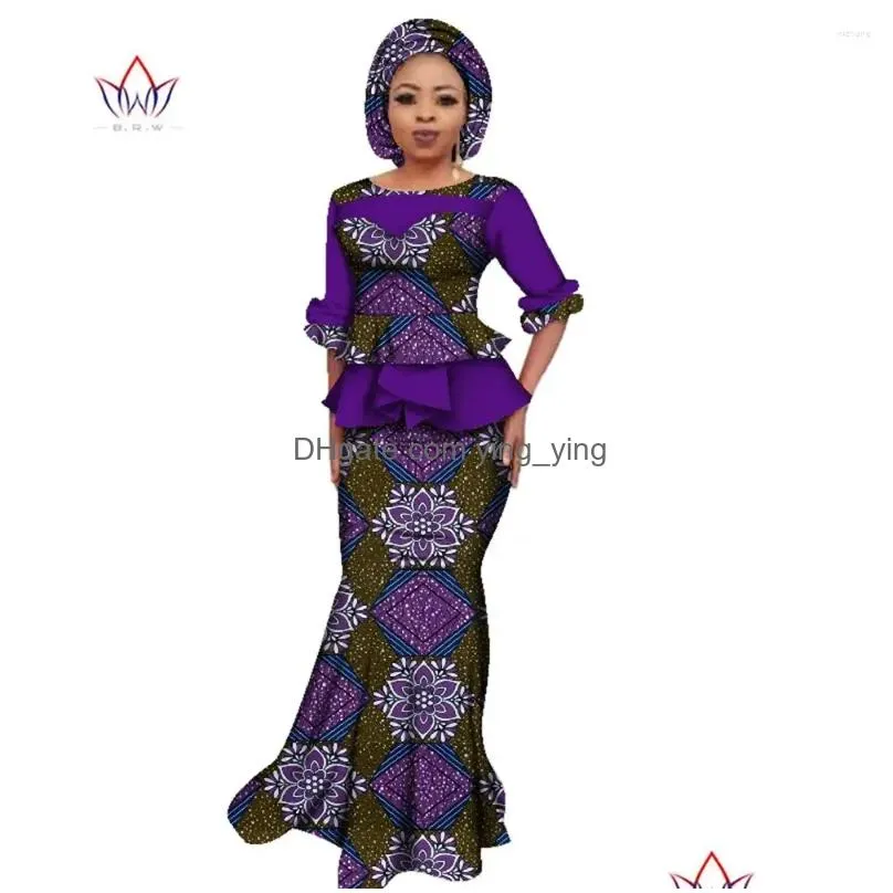 ethnic clothing plus size women two piece set short sleeve bazin riche africa style fashion skirt suit o-neck african outfits wy2394