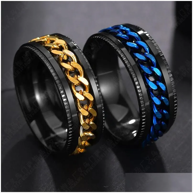 20pcs/lot cool band men spinner chain stainless steel rotatable rings jewelry party gifts mix color wholesale