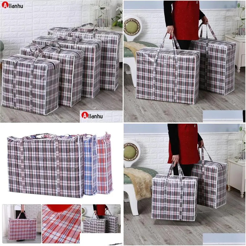 Storage Bags 1Pc Big Capacity Jumbo Portable Plastic Bags Large Zipper Reusable Strong Laundry Storage Bag Holder Pouch Organizer Wjy9 Dhpnr