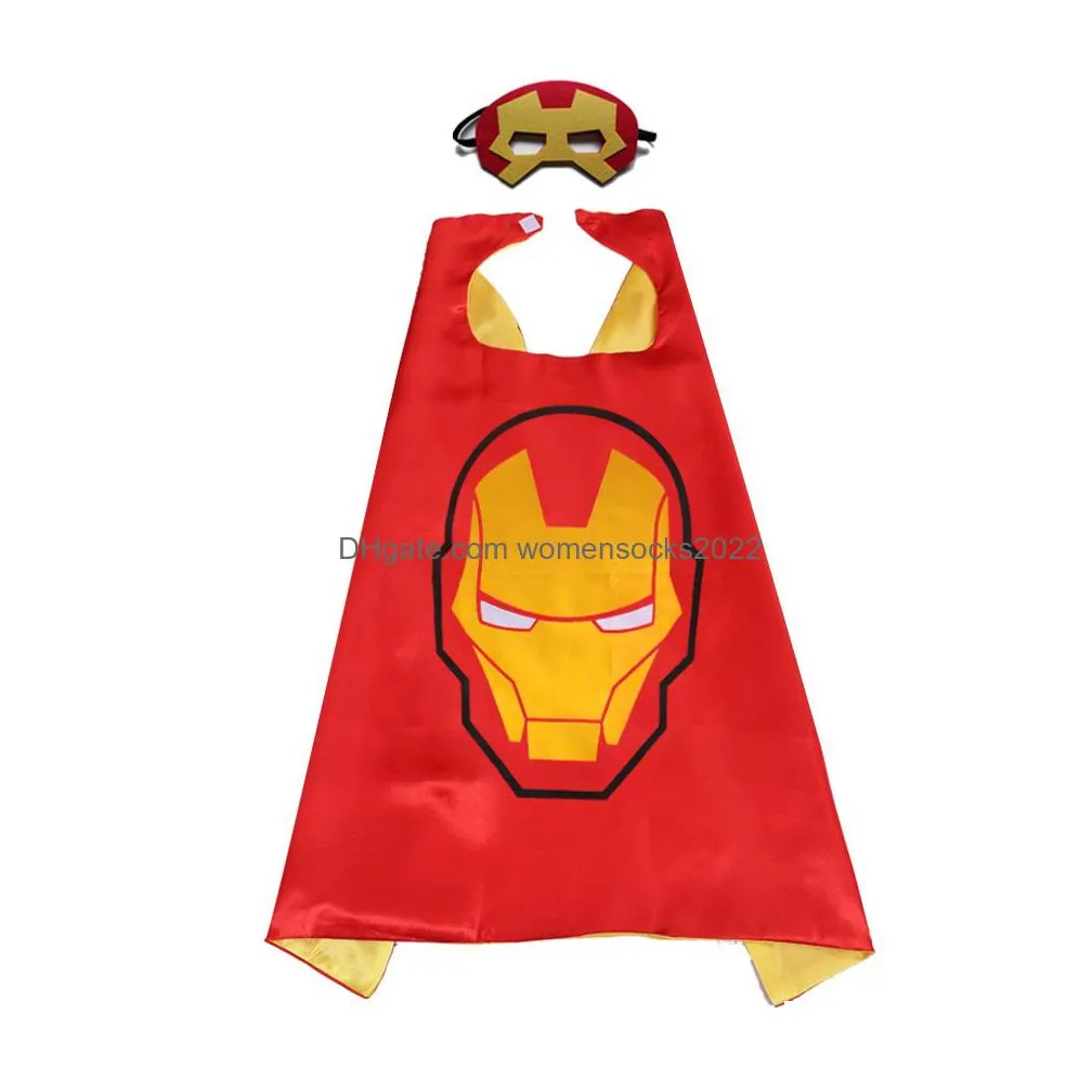 70x70cm double sided satin cartoon cosplay costumes wholesale 30 figures superhero capes masks set kids halloween christmas party stage performance boy