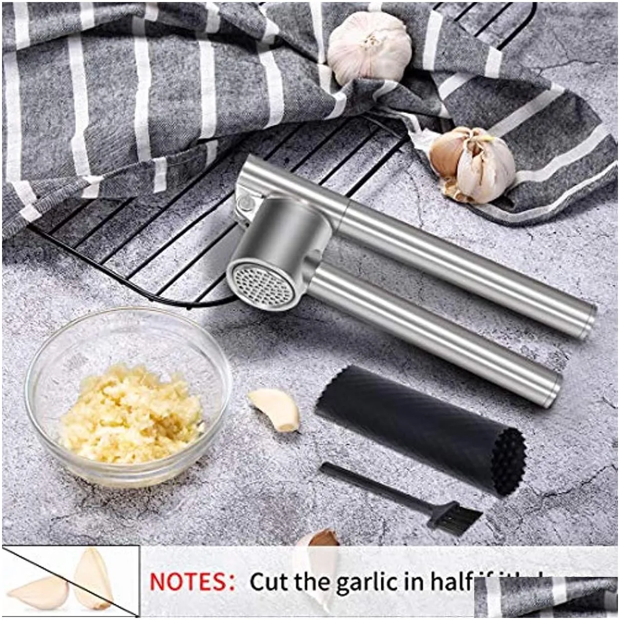 Fruit & Vegetable Tools 304 Stainless Steel Garlic Press Tools Detachable Peeling Grinding Slicer Chopper Set Cooking Gadgets Kitchen Dhf20