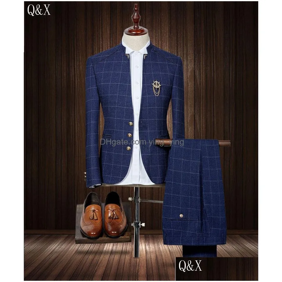 wholesale- ms50 2017 standard collar classic custom made men suit blazers gentleman style tailor made slim fit wedding suits for men