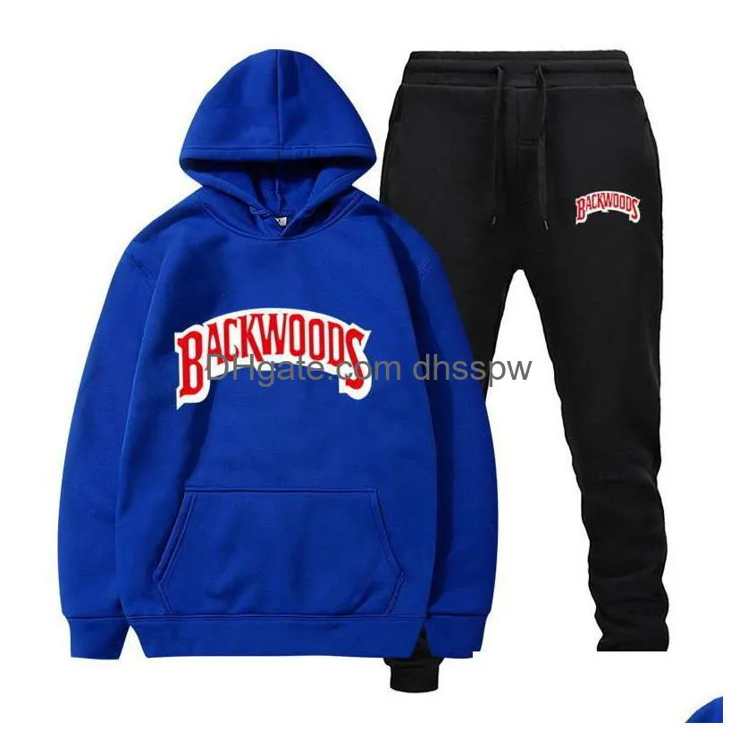 fashion brand backwoods mens set fleece hoodie pant thick warm tracksuit sportswear hooded track suits male sweatsuit tracksuit