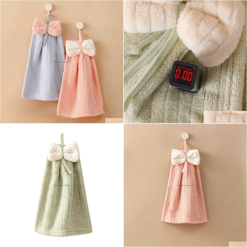  storage bags 25x31cm hanging cute cartoon bow water absorbing hand towel coral velvet bathroom and kitchen wiping cloth hand