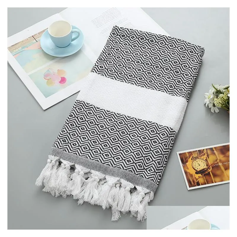 Towel Turkish Beach Wholesale Tassel Cotton Fabric Adts Geometric Pattern High Quality Summer Bath 100X180Cm Drop Delivery Home Garden Dhv2J