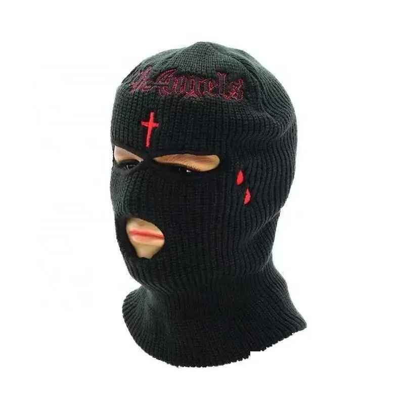 Party Masks Custom Design Embroidery Clava Motorcycle 3 Hole Fl Face Knit Ski Mask Beanie Hatbeanie Drop Delivery Home Garden Festive Dhwgd