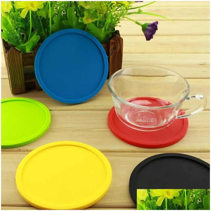 Mats & Pads Colored Round Sile Coaster Coffee Cup Holder Waterproof Heat Resistant Mat Thicken Cushion Placemat Pad Table Mats Bottle Dhcwq