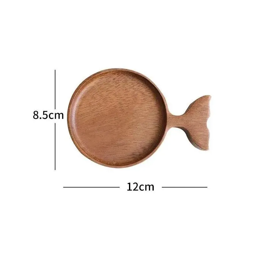Dishes & Plates Creative Wooden Sauce Dishes Cartoon Fish Shaped Dip Bowl Natural Wood Seasoning Plates Snack Appetizer Serving Tray D Dhrjl