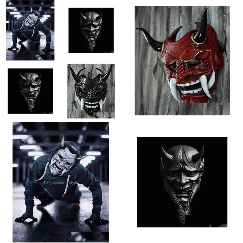 party masks seal red prajna cosplay japanese bull devil grimace horns mask