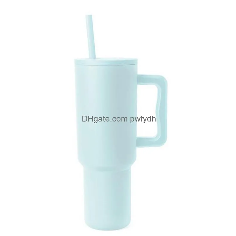 1 pc simple modern 40 oz tumbler with handle and straw lid insulated cup reusable stainless steel water bottle travel mug cup