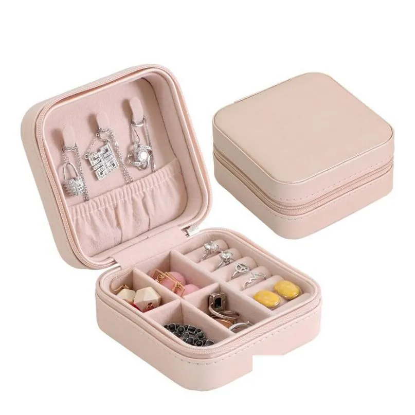 Storage Boxes & Bins New Storage Box Travel Jewelry Boxes Organizer Pu Leather Display Case Necklace Earrings Rings Holder Gift Drop D Dhh9Y
