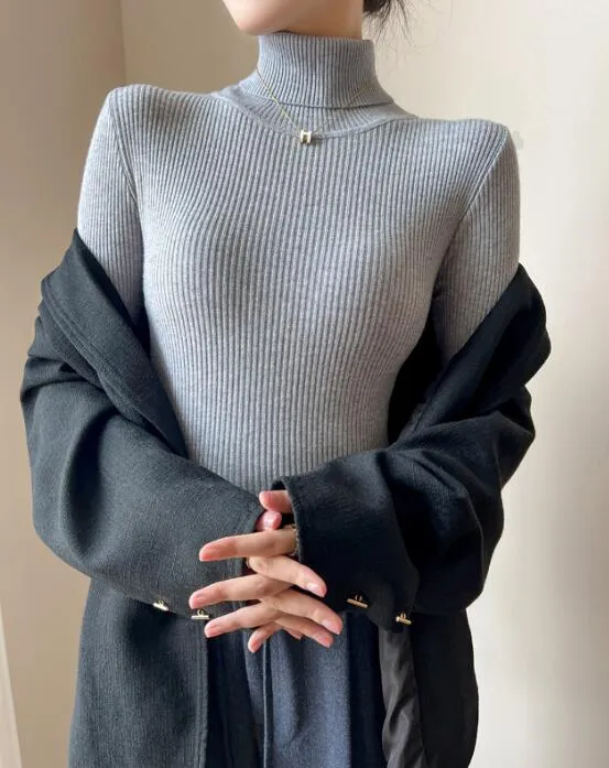 on sale winter spring women knit solid turtleneck pull sweater casual rib jumper tops female home pullover y2k clothing