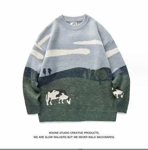 lappster-youth men cows vintage winter sweaters 2023 pullover mens o-neck korean fashions sweater women casual harajuku clothes