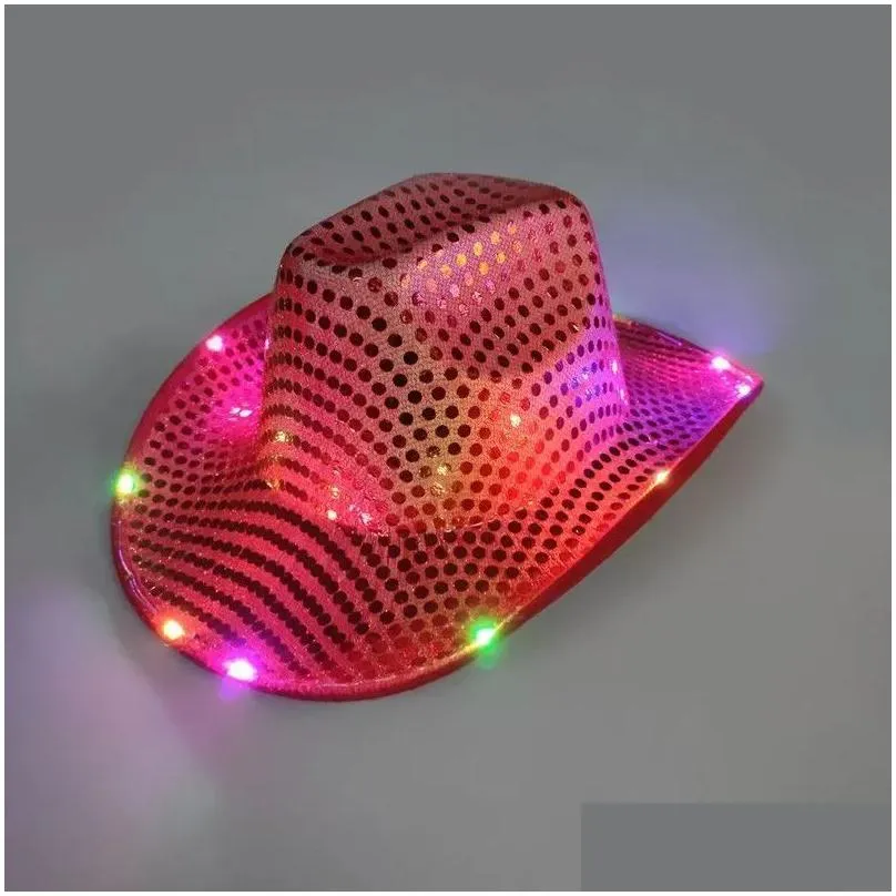 Party Hats Space Cowgirl Led Hat Flashing Light Up Sequin  Luminous Caps Halloween Costume Wholesale Drop Delivery Dhzev