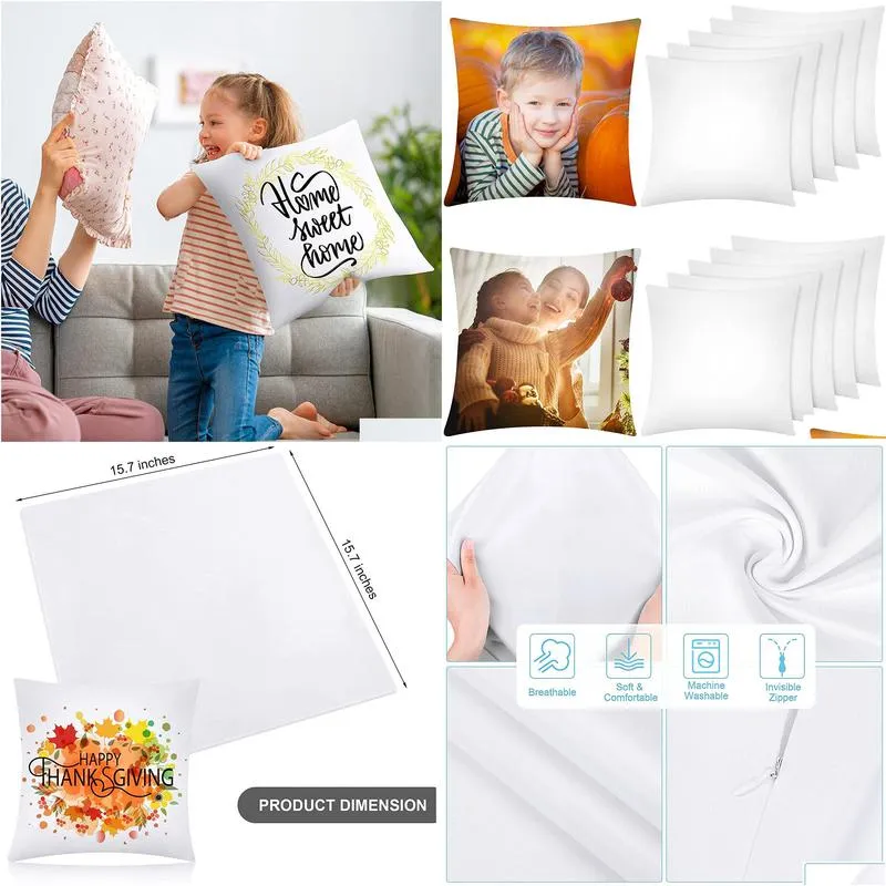 Pillow Case Sublimation Pillow Case White Cushion Ers Blanks Heat Transfer Polyester Peach Skin Throw 15.7 X Inches Drop Delivery Home Dh269