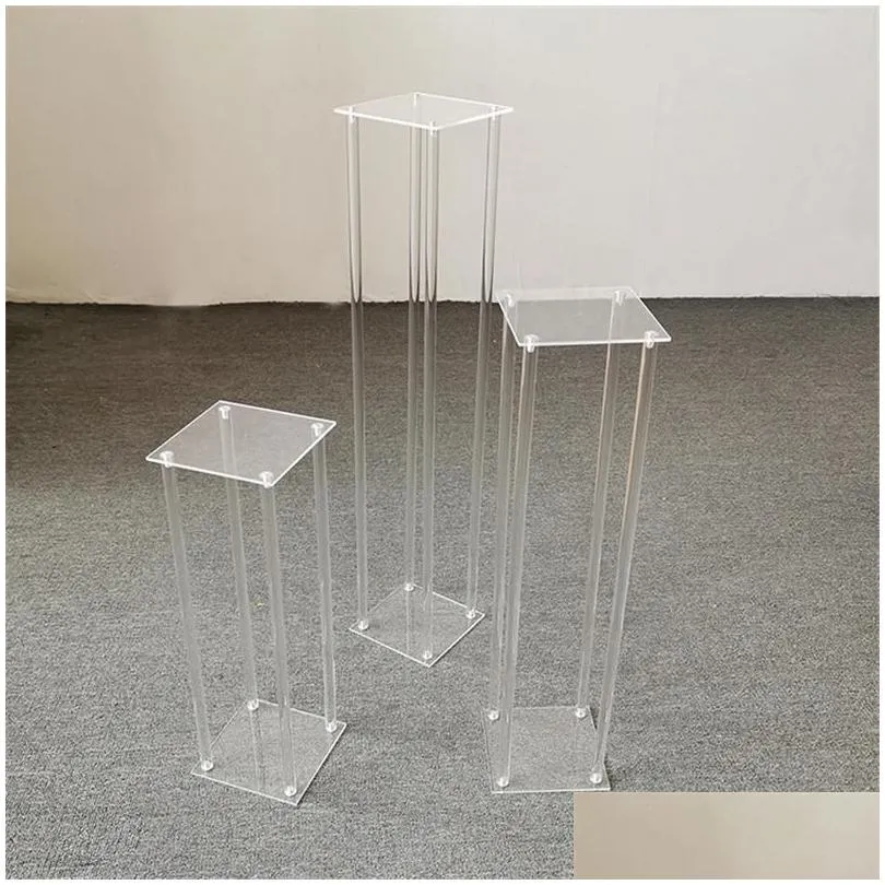 Party Decoration New Set Of 4 Sizes Wedding Floor Vase Clear Acrylic Grand Vases Decoration Flower Stand Backdrop Frame Column Drop De Dhgkh